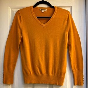 Zenana Outfitters orange v-neck button sleeve detail sweater